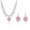 Trendy Pink Zircon Heart Necklace and Earrings Set