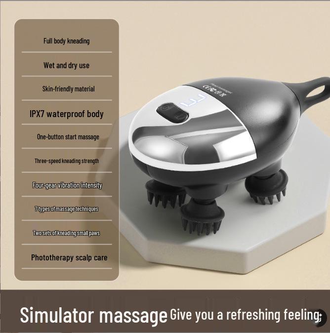 Automatic Waterproof Head Massager: Kneading & Physiotherapy for Home Relaxation