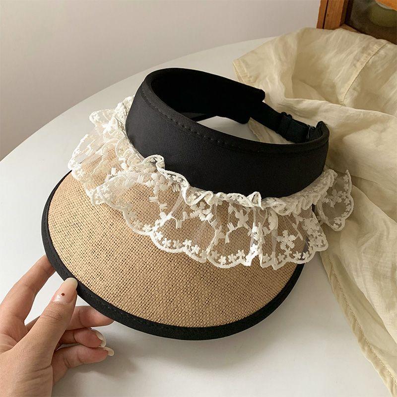 Lace Hollow Top Sun Hat, Female Summer New Outdoor Large Brim Sun Hat, Anti-ultraviolet Sun Hat