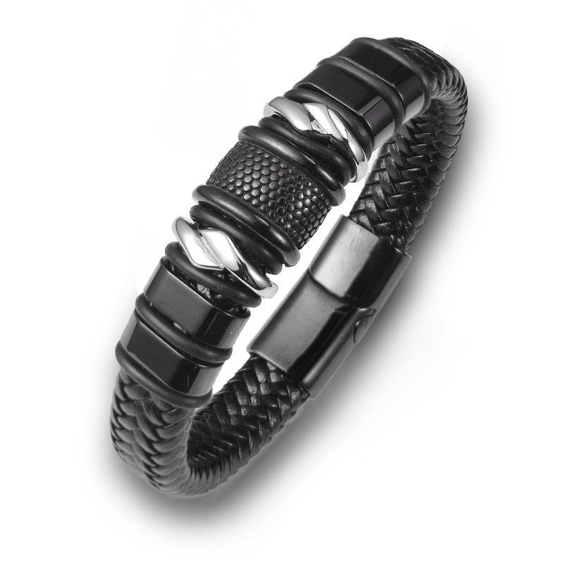 

2026 New Style Domineering Hand-woven Combination Accessory Stainless Steel Men s Leather Bracelet Fashion Man Jewelry Wholesale 19cm