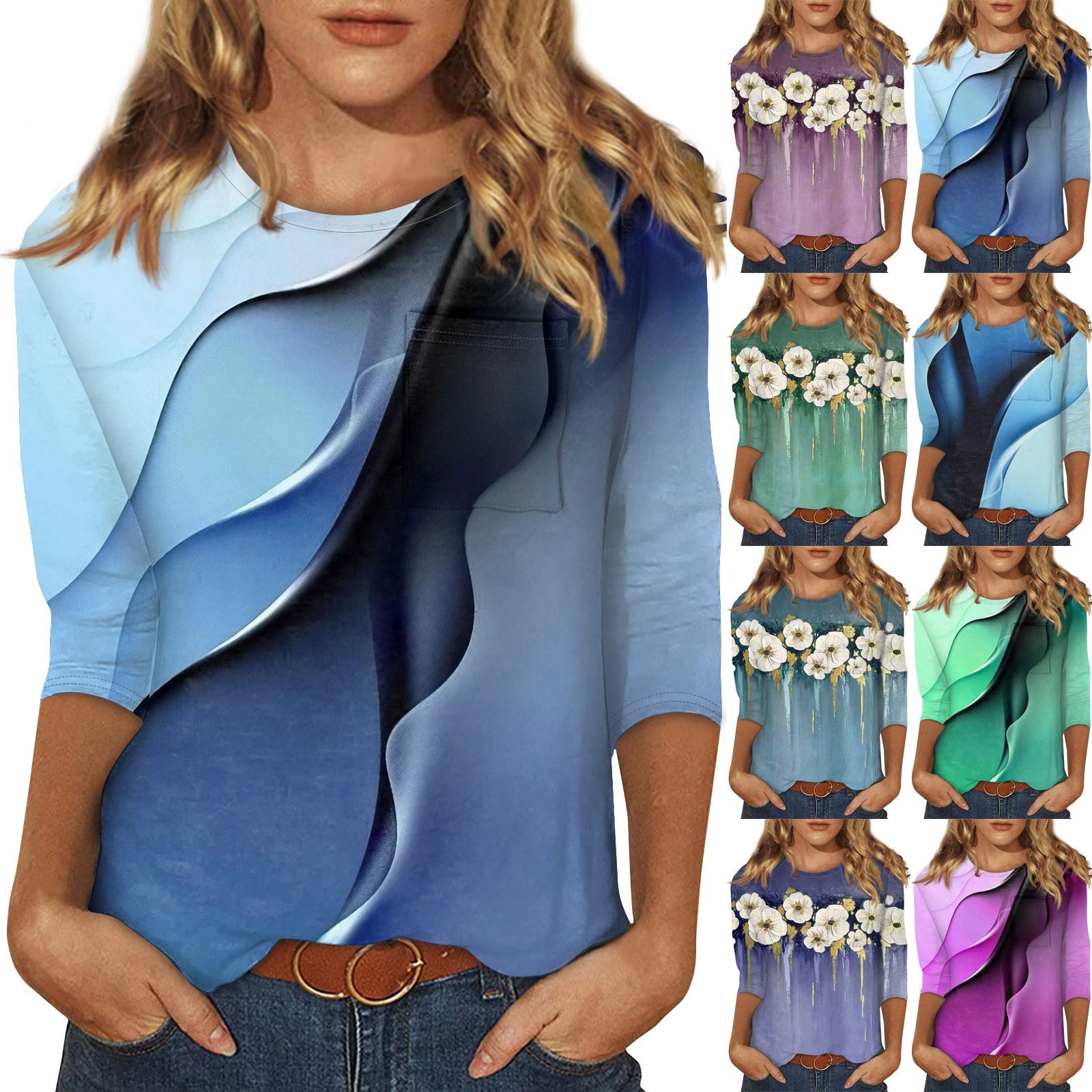 

Женский модный повседневный пуловер с рукавами 3/4 и воротником-стойкой и карманами L синий