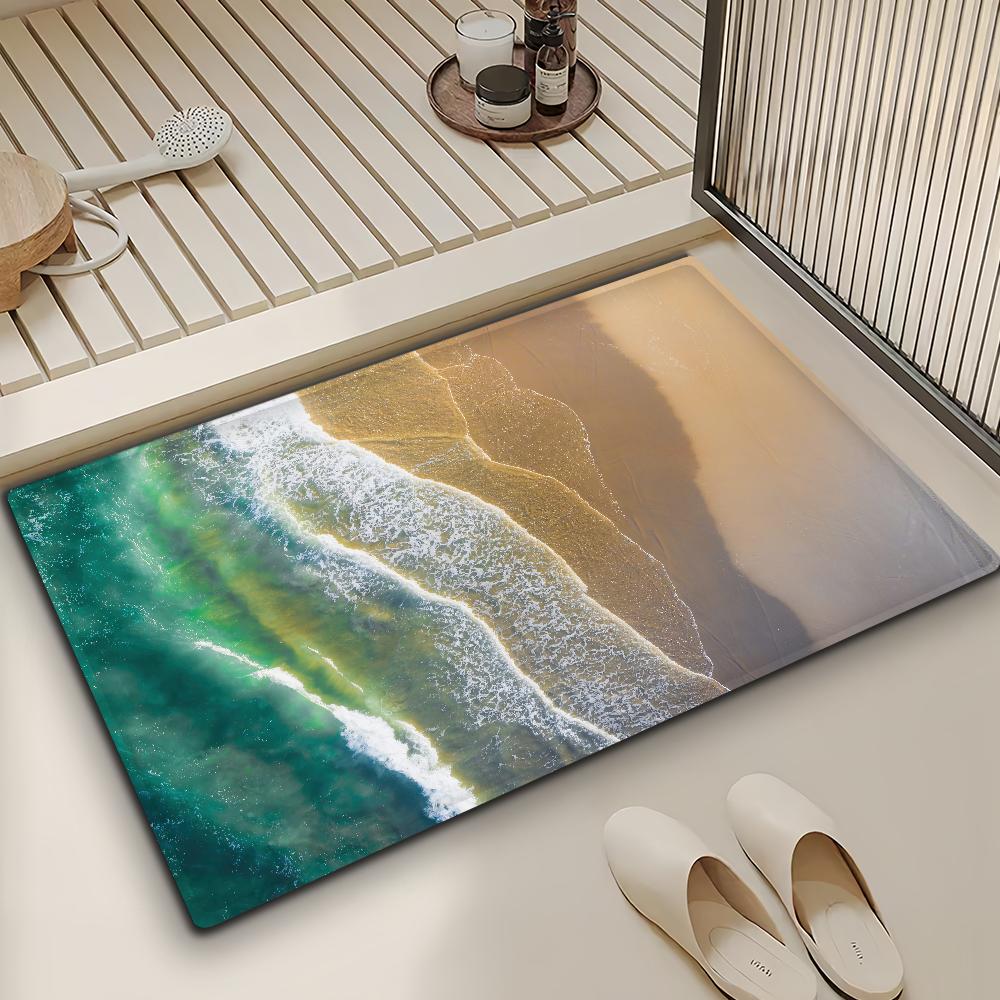 Ocean Spring Beach Wave Summer Door Mat Bath Microfiber Decorative Versatile Flannel Floor Mat Quick Dry Absorbent Non-slip Sole