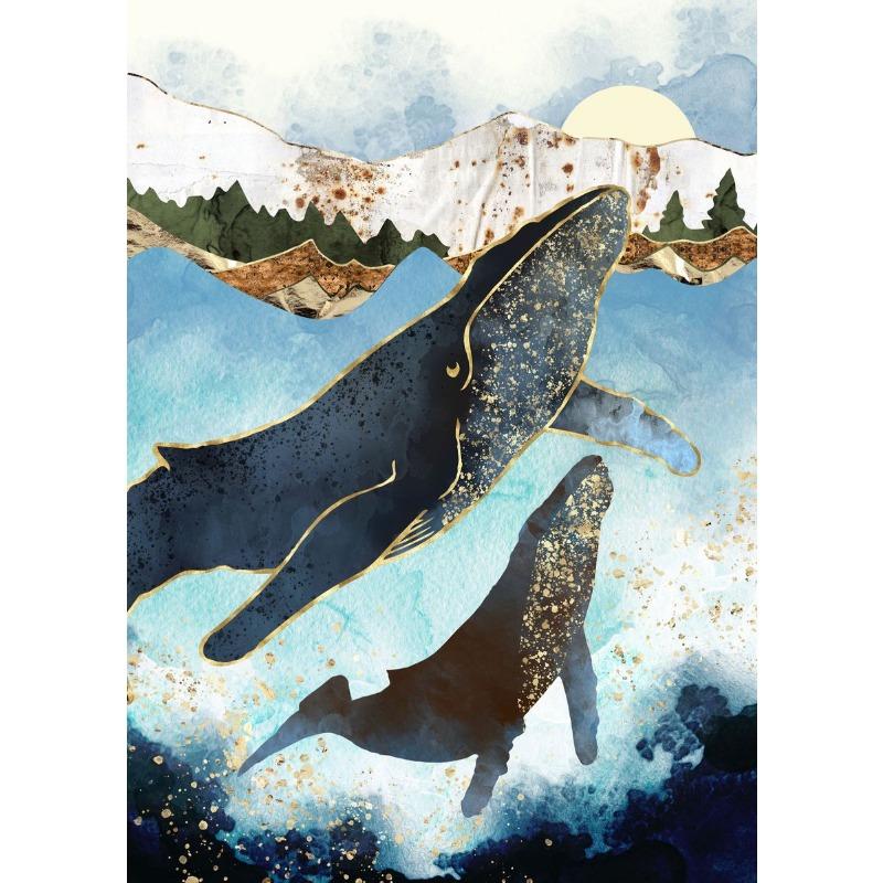 Abstract Marine Life Whale Octopus Canvas Painting Ocean Animals Prints Posters Wall Art Picture Living Room Home Decor No Frame