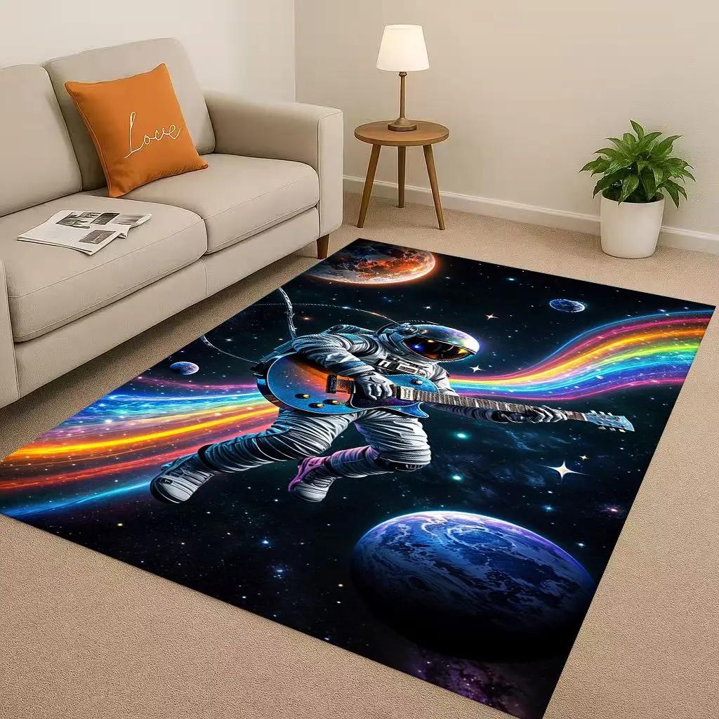 3D Cartoon Astronaut Spaceman Planet Living Room Non-Slip Area Rug Carpet for Bedroom Playroom Sofa,Home Decor Doormat Christmas