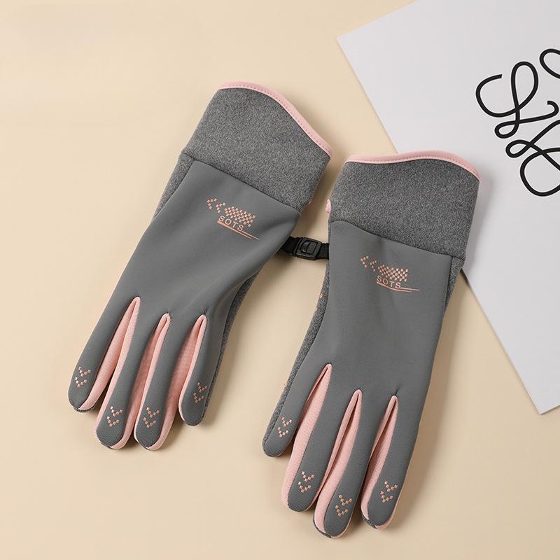 Autumn and Winter Cold-proof and Warm Velvet Gloves Outdoor Cycling Electric Bike Windproof Plus Velvet Women's Touch Screen Anti Slip Gloves