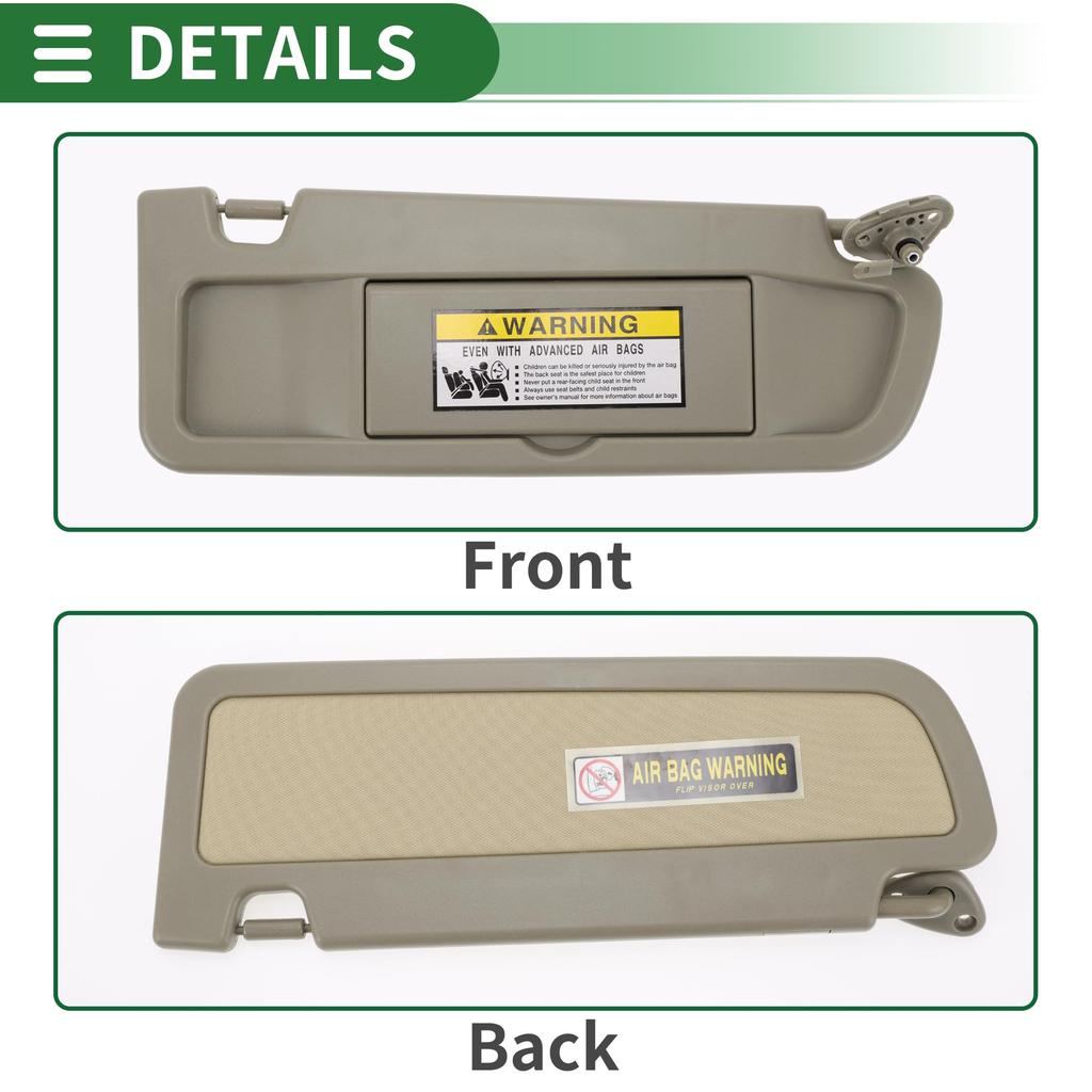 Motoforti Right Passenger Sun Visor Assembly with Mirror, Plastic, for Honda Civic 2009-2011, Beige, Part Number 83230-SNA-A01ZE