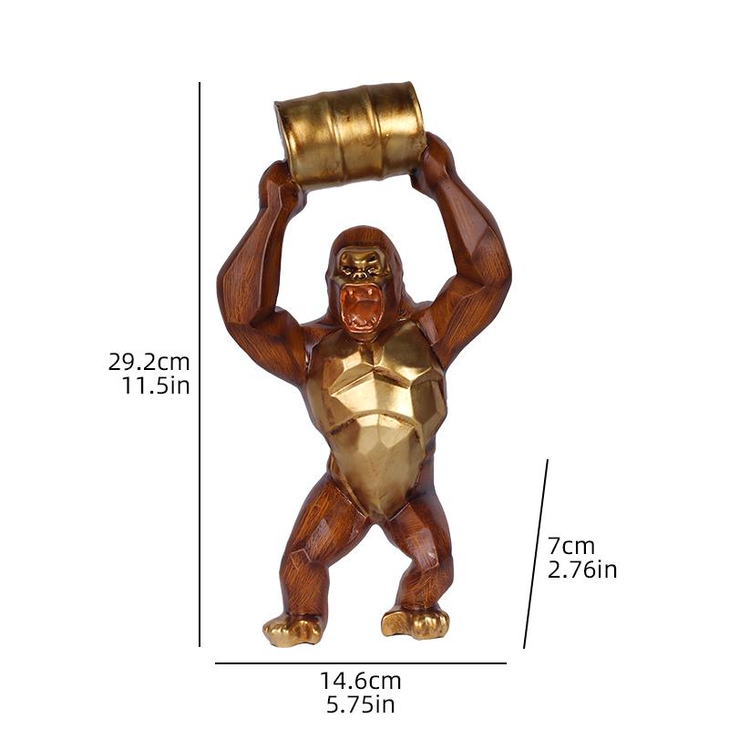 

Wood-grain Gorilla Sculpture Resin Animal Sculpture Decorative Piece for Home, Bedroom, Living Room, Study, and Counter
