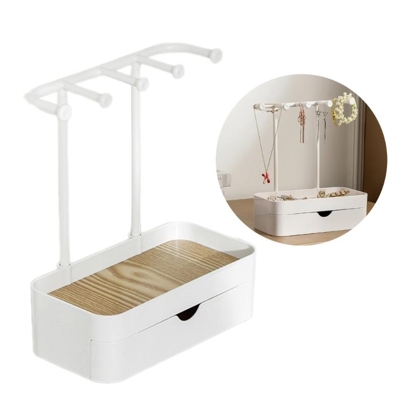 Portable Jewelry Stand With Tray and Hook Stylish Necklace Storage Shelves Jewelry Holder with Drawer for Accessories