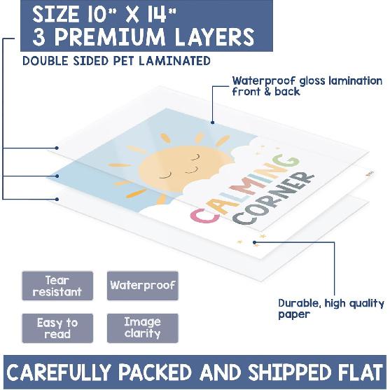 12 Boho Calming Corner Classroom Posters - Feelings Wheel Chart & Emotions Poster For Kids, Calm Down Corner Supplies For Therapy Office Decor,