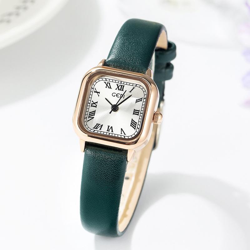 Retro Small Sugar Cube Watch Female Niche Simple And Versatile Mini Temperament Student Literary Women'S Watch
