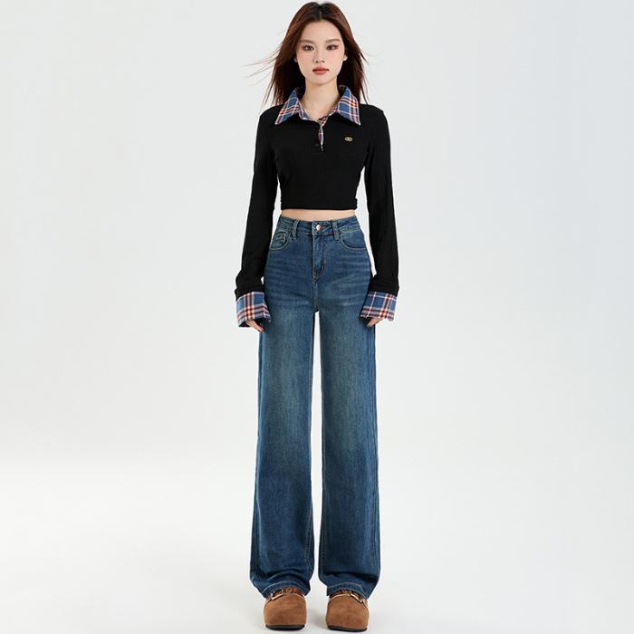 

2026 Women s High-Waisted Wide-Leg Jeans: Petite, Slimming, Floor-Length, Versatile Extra Small