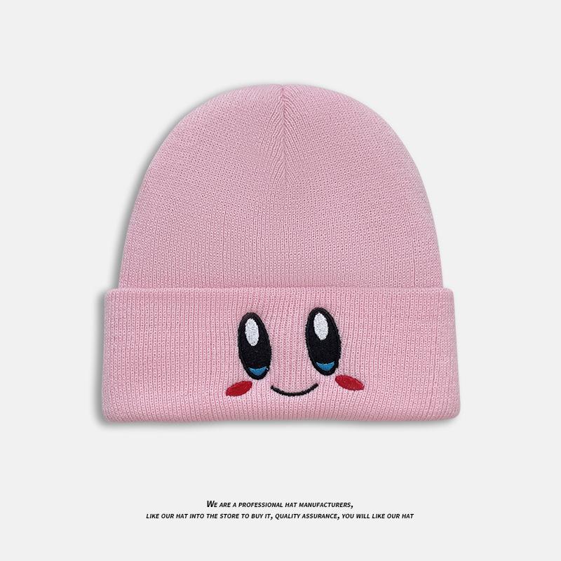 Pink Star Kirby Hat Embroidered Expression Versatile Wool Hat Autumn and Winter Casual Cute College Style Knitted Hat for Women