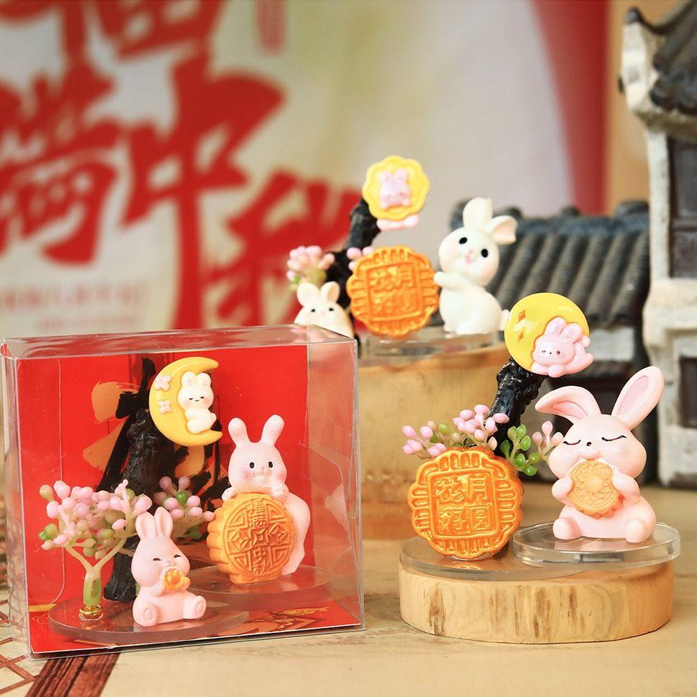 Cute Rabbit Mooncake Figurines Exquisite Micro Landscape Decoration  Mid-autumn Festival