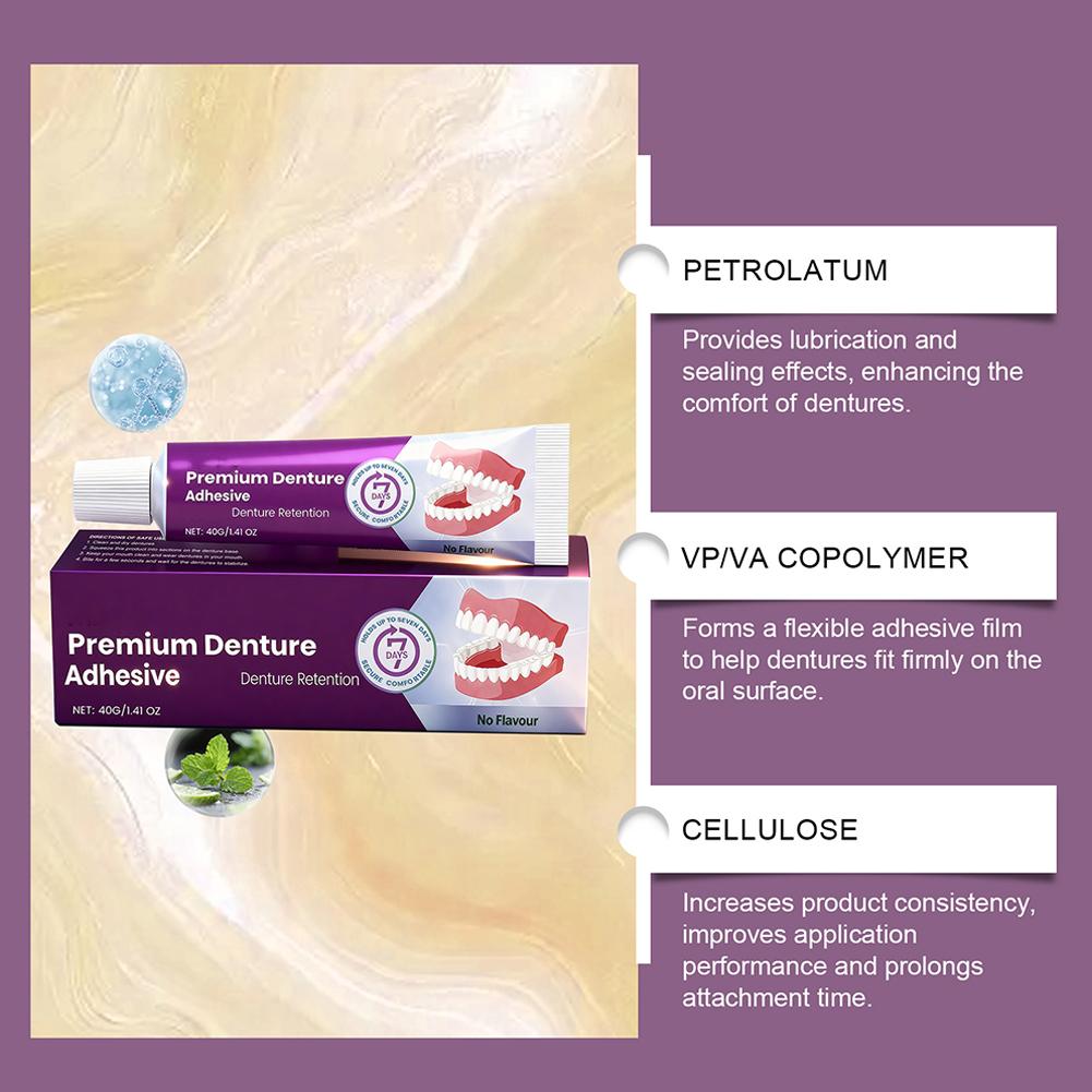 40g Denture Fixing Adhesive Cream Strong Complete Professional Dentures Glue Strong Adhesion Comfortable Temporary Denture Care