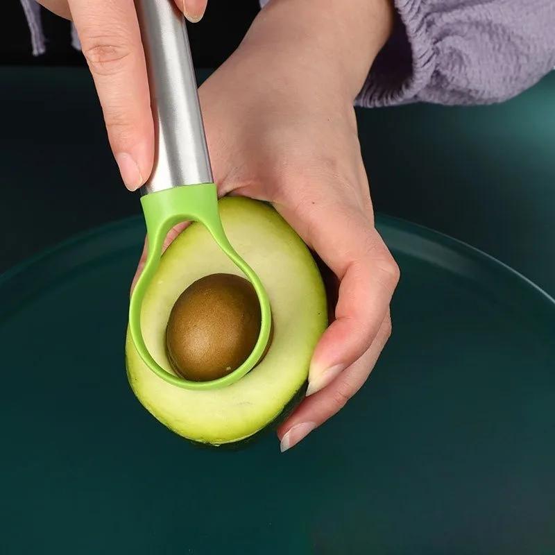 Dual Function Stainless Steel Avocado Tool 3-in-1 Slicer Corer Masher for Guacamole Prep Kitchen Gadget with Non Slip Grip