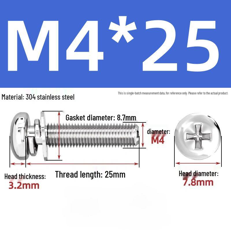 304 Stainless Steel Phillips Pan Head Combo Screw with Flat and Spring Washers