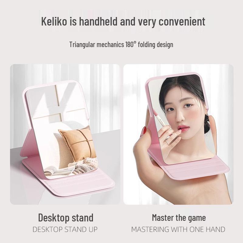 Compact Folding Travel Makeup Mirror - Portable, Handheld & Perfect for Student Dorms or Pocket Use.