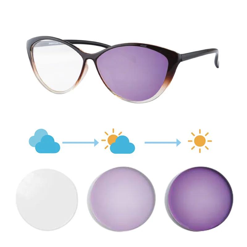 SHINU Cat Eye Frame Women Glasses Photochromic Lenses Myopia Diopter Pink Blue Purple Grey Brown No Astigmatism