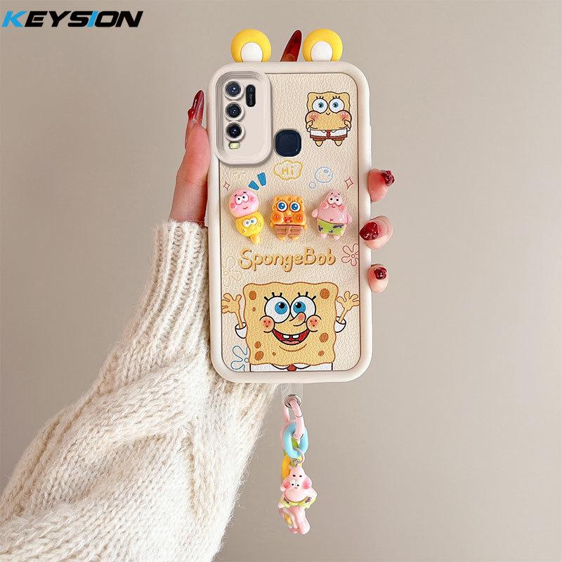 KEYSION Cute Ear 3D Cartoon Case for VIVO Y50 Y30 with Bracelet Soft Silicone Shockproof Phone Back Cover for VIVO Y30 Y50