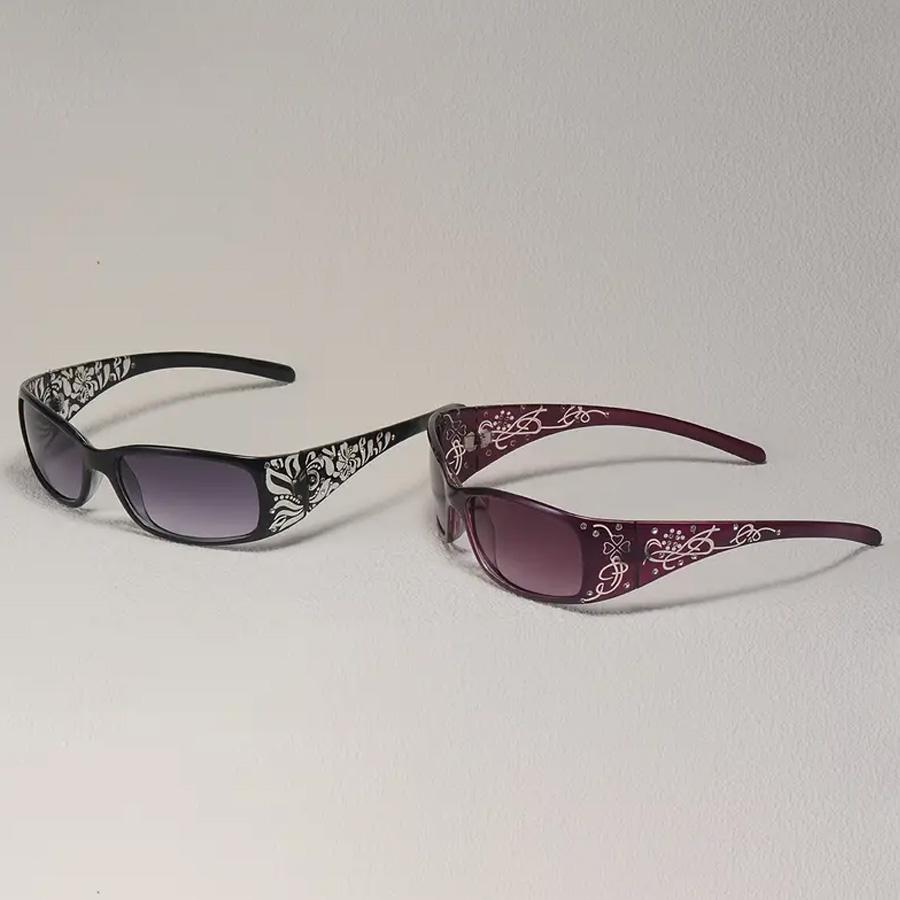 2PCS Vintage Classic Pattern Decoration Women's Sunglasses Y2K Suitable For Travel Vacation Decoration Glasses