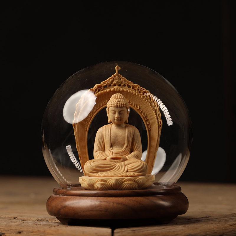 Božské sochy z cypřišového dřeva: Guan Yu, Mazu, Guanyin, Buddha s osvětleným skleněným krytem pro požehnání & bohoslužebnou dekoraci