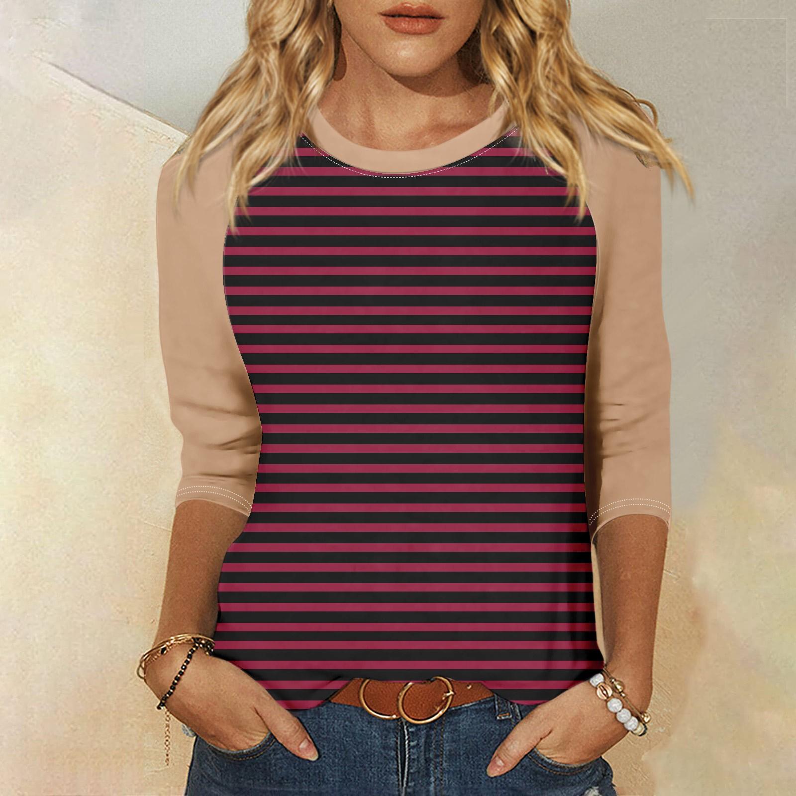 Женская модная повседневная рубашка с круглым вырезом и рукавами 3/4 — фото 11