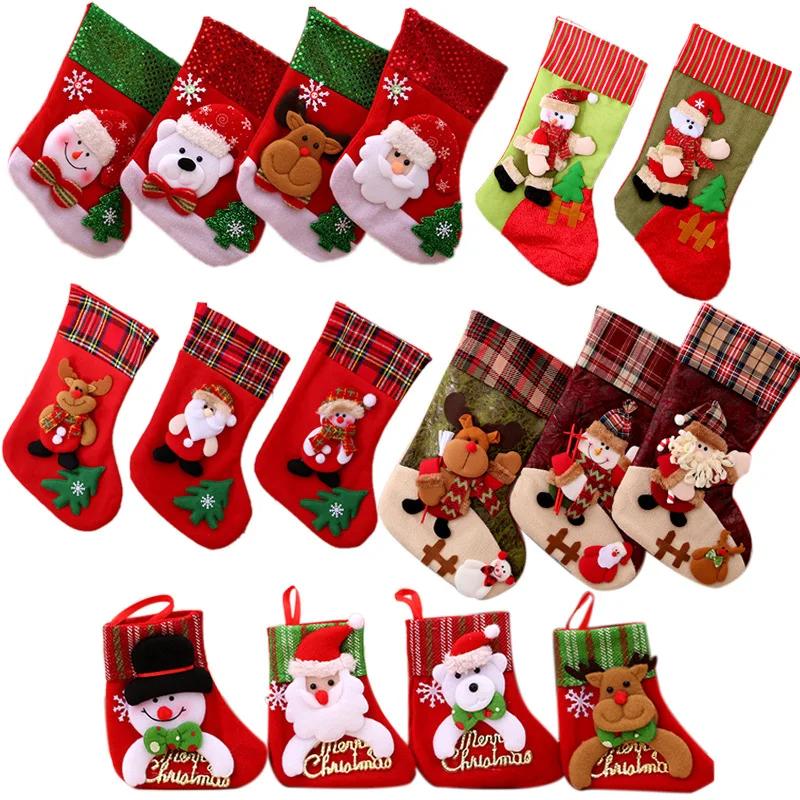 3/4Pcs Christmas Stockings Santa Snowman Hanging Xmas Tree Socks Ornaments Christmas Decor For Home New Year Candy Navidad Gift