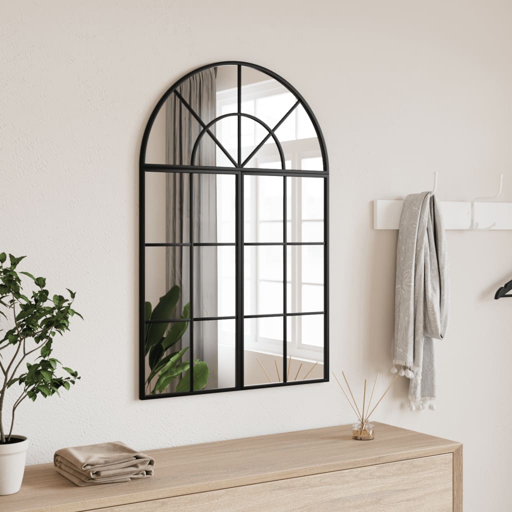 Wall Mirror Black 60x90 cm Curved Iron