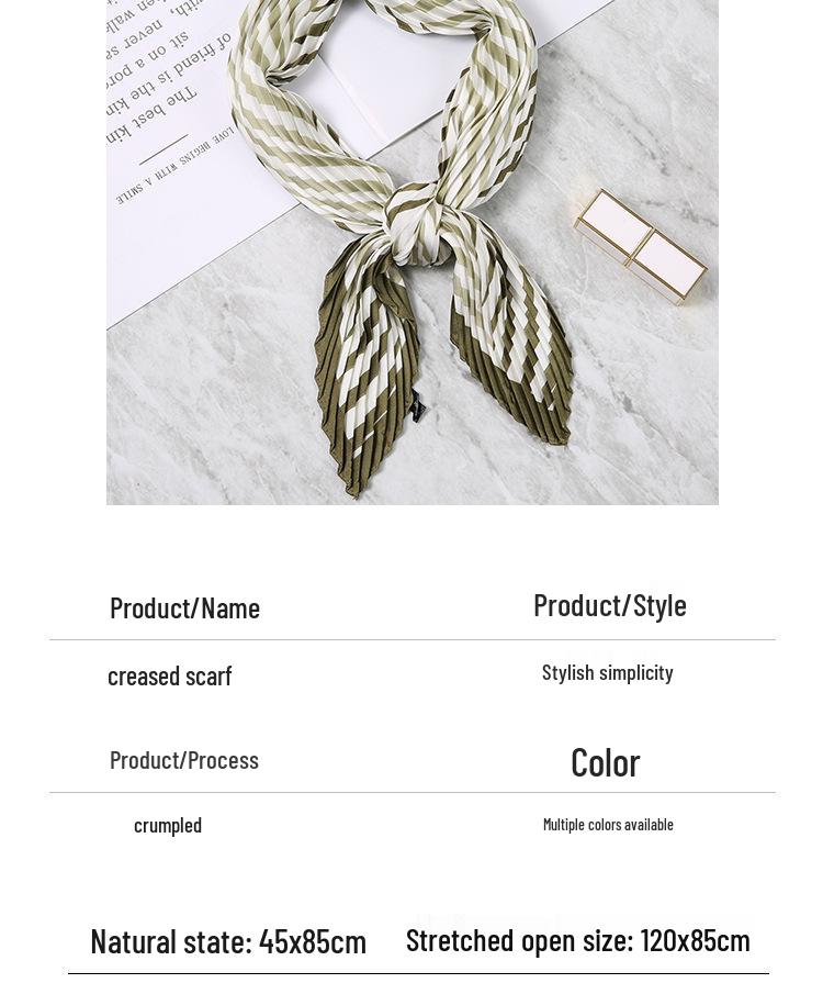 Retro Color Block Crinkled Square Scarf - 70cm Pleated Neckerchief in Imitation Silk for Women