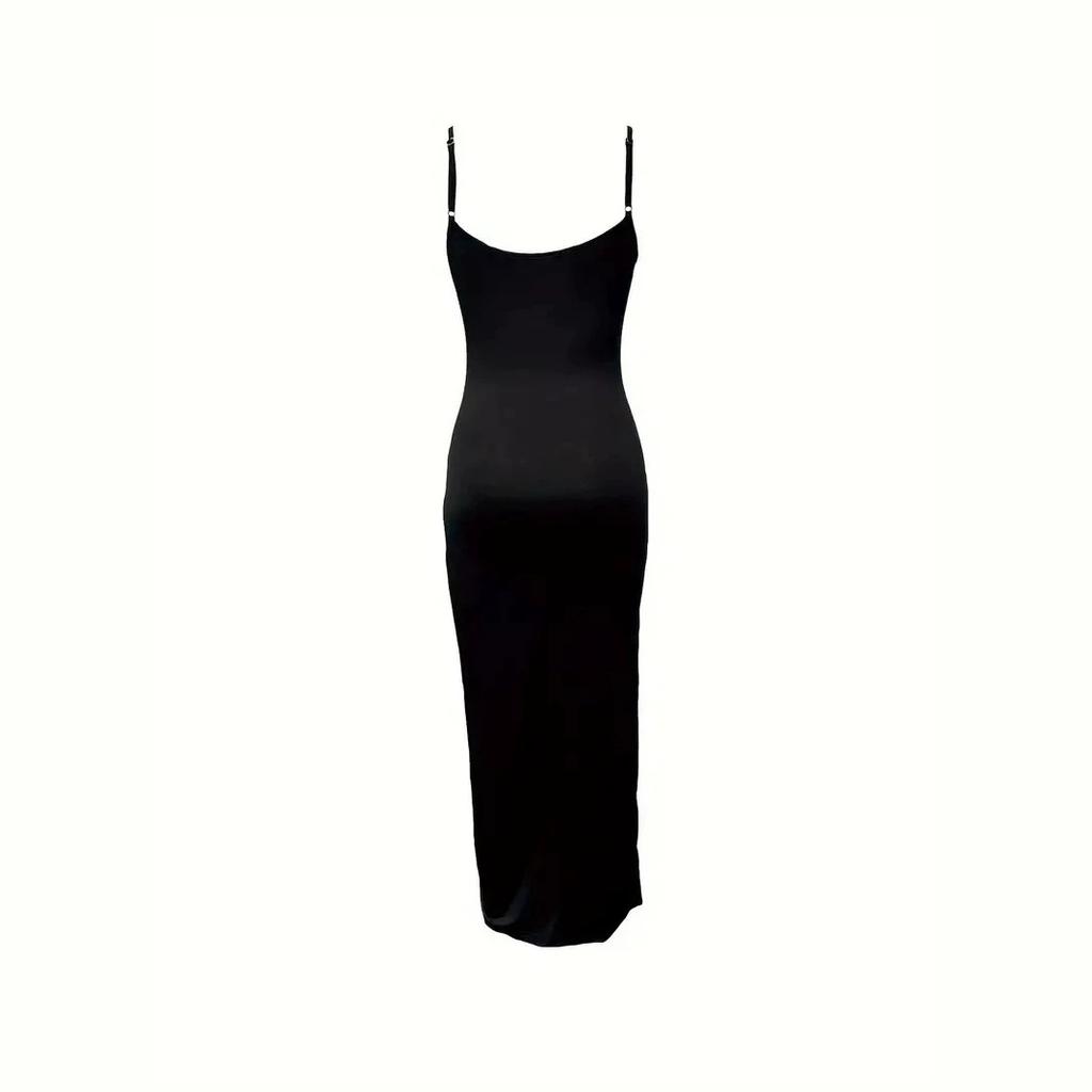 Summer Spice Girl Suspender Dress Side Drawstring High Split Fork Slim Skinny Hips One-step Long Dress