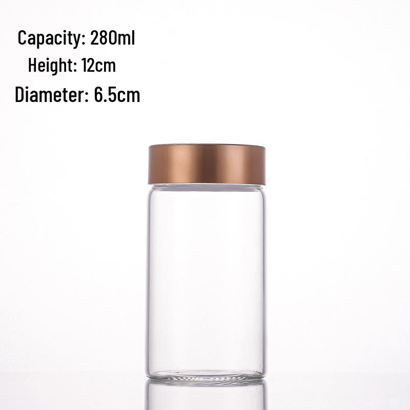 Rose Gold Portable Tea Dispenser - Large Caliber Glass Bottle with Aluminum Cap (65mm), Recyclable and Durable.