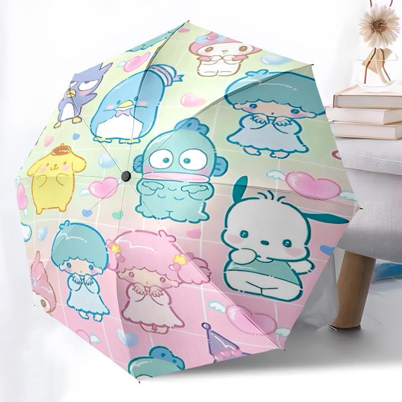 1pc Sanrio Characters Auto-Folding Umbrella - Portable 3-Fold Design with 8-Bone Iron Frame, Perfect for Fans, Travel, Daily Use, and Festive Gifts.Q0