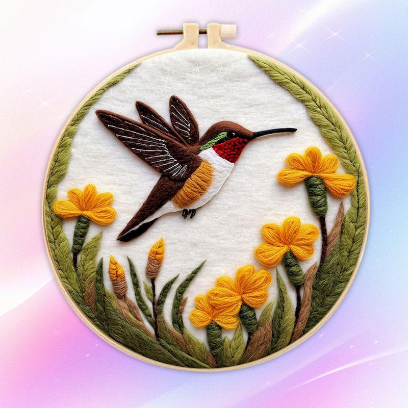 CHENISTORY Wool Felting Painting Needle Embroidery Kit Branch Bird Painting DIY Crafts Animals Handmade Home Decoration