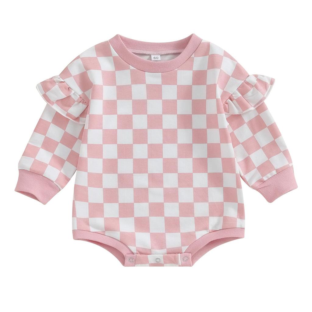 Baby Mädchen Sweatshirt Strampler 3M 6M 12M 18M Plaid Print Rüschen Langarm Overalls für Neugeborene kleinkind Nette Kleidung