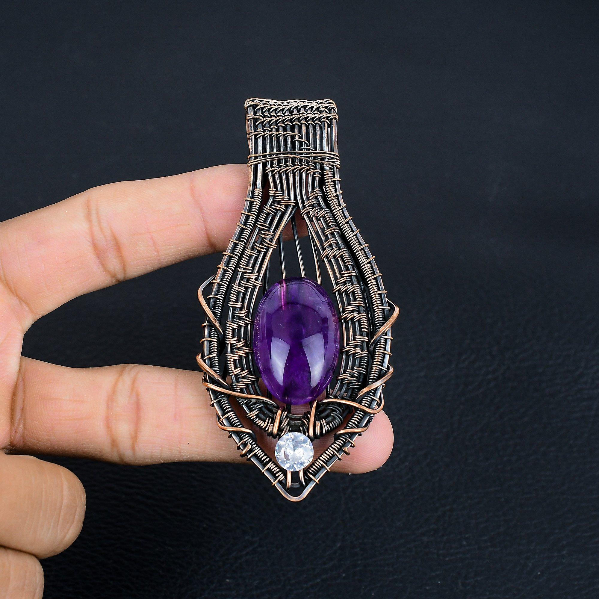 

Аметистовый кулон, ювелирное изделие из драгоценного камня, кулон, обернутый медной проволокой 999 пробы, подарок для женщин, кулон ручной работы 3.14 Inches