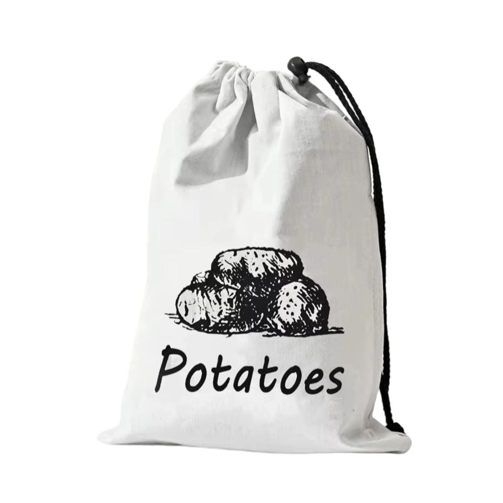 Canvas Drawstring Storage Bag Kitchen Produce Storage Bag Reusable Grocery Tote Bag Vegetable Storage Pouch Non-Woven Fabric Bag
