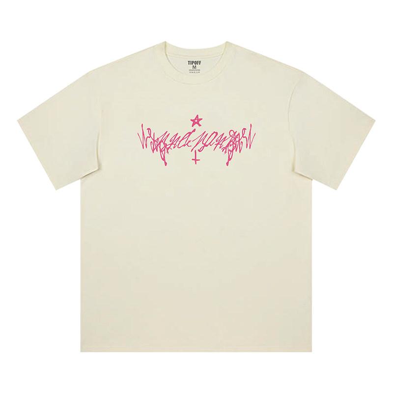 Unisexs Gothic Graffiti Graphic Tshirt With Pink Star Cross Print 2026 Summer Cotton Oversized Streetwear Tee For Alt Fans