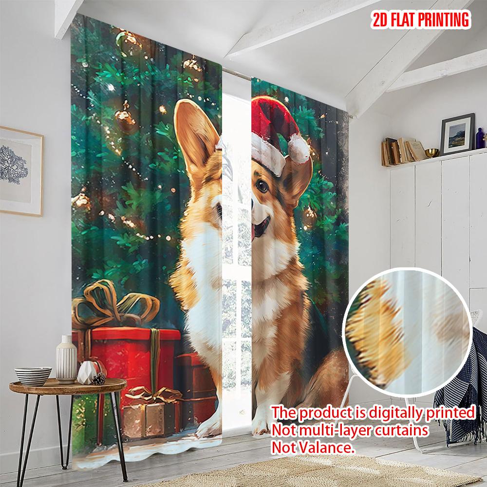 2pcs,2D plane printing Pattern Curtains Corgi Dog Versatile Fabric (without rod) Home Decor for Bedroom & Living Room Decor