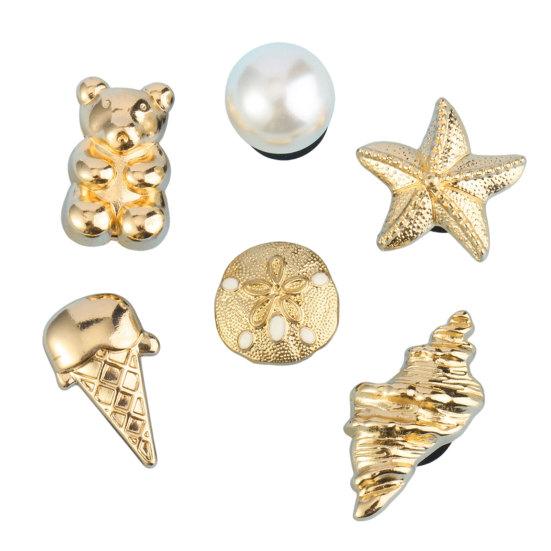 Set da 6 Pezzi Charms per Scarpe Color Oro, Charms Estivi Gelato, Charms per Scarpe Stella Marina Conchiglia per Zoccoli Donna Ragazze Decorazione Calzature da Spiaggia
