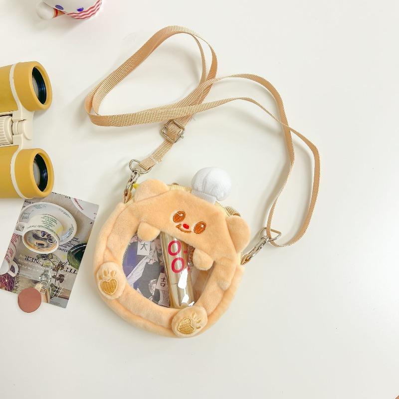 Cute bear backpack, new blue plaid shoulder tote bag, large-capacity casual commuter canvas backpack.