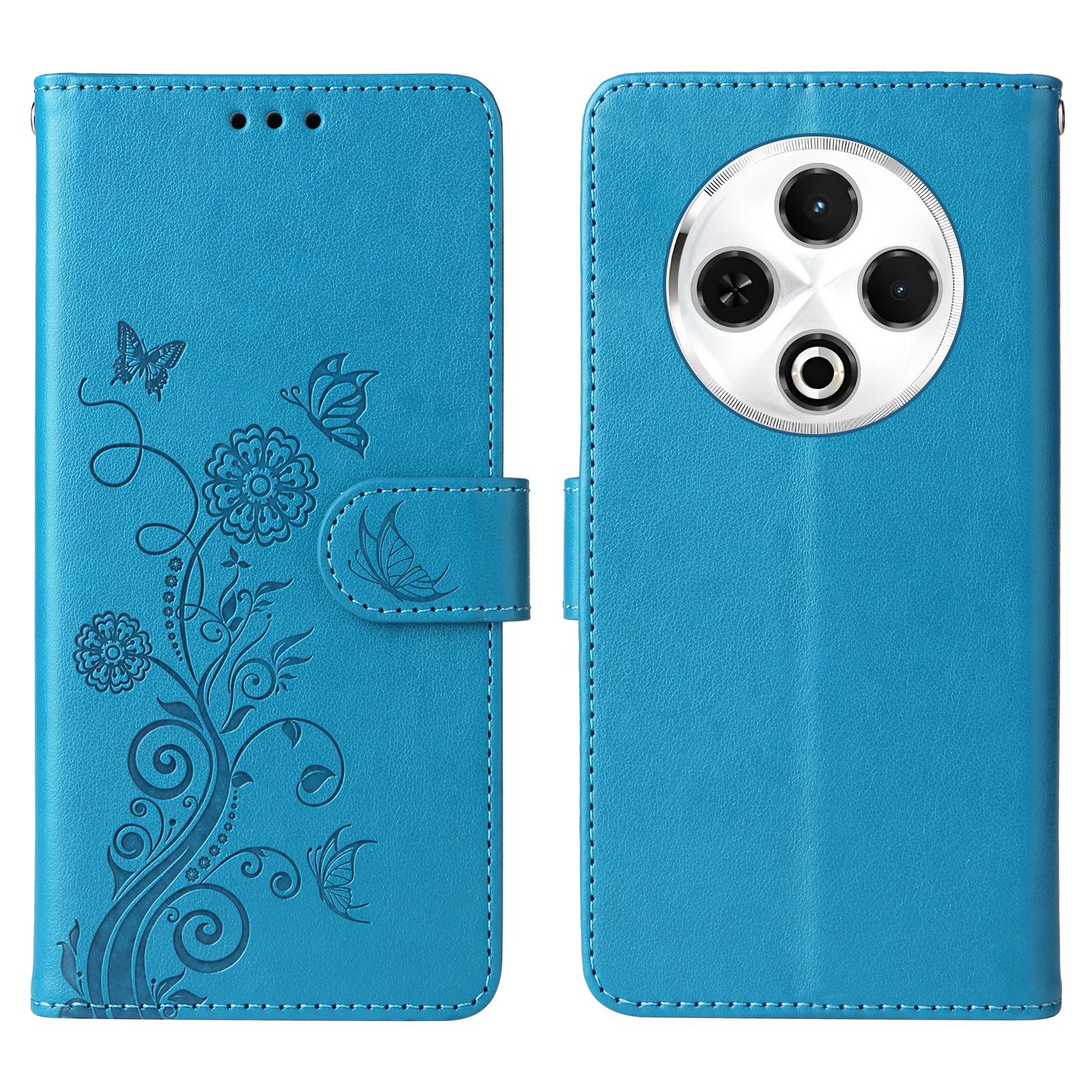 

Для TECNO Spark 30 4G Кожаный чехол Бабочка Цветочный оттиск Кошелек Подставка Обложка Blue