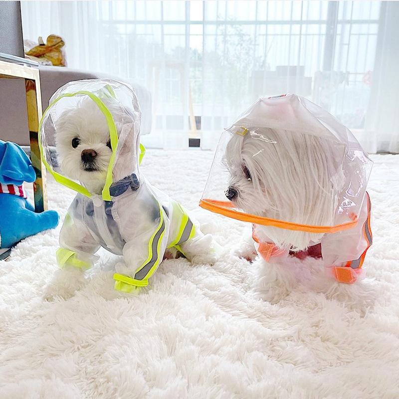 

Pet raincoat fluorescent color transparent matte four-legged waterproof all-inclusive teddy medium and small dog poncho clothes M (recommended weight 5-4 kg) фарби люмінесцентні помаранчевий колір