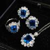 Color Treasure Set, Ascher Yellow Diamond Topa Blue Argyle Pink Square Diamond Ring Stud Earrings Pendant Female