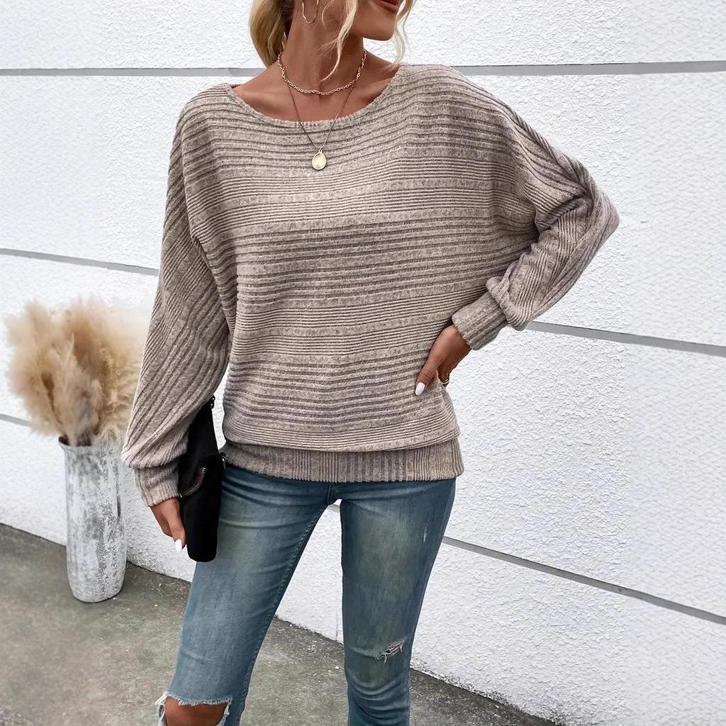 2025 Women's Casual Ribbed Batwing Sleeve Pullover Sweater