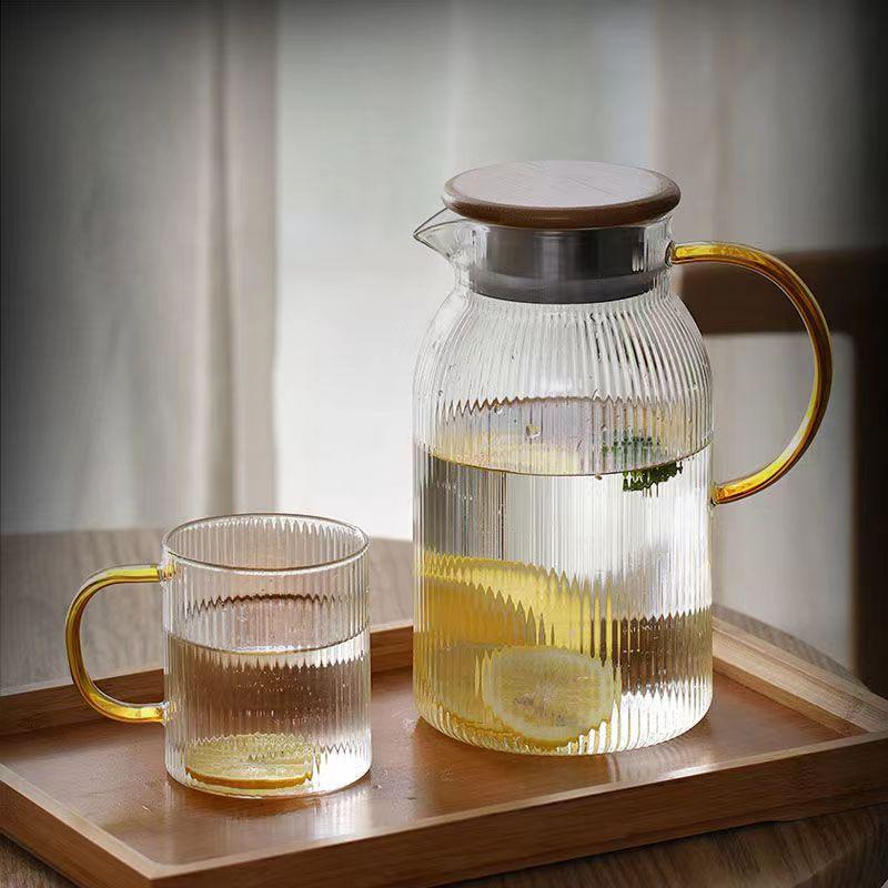 1500ml Glass Water Pitcher with Handle Lid Heat Resistant Cold Hot Kettle Water Cup Set Tea Pot Juice Jug Water Bottle Carafe