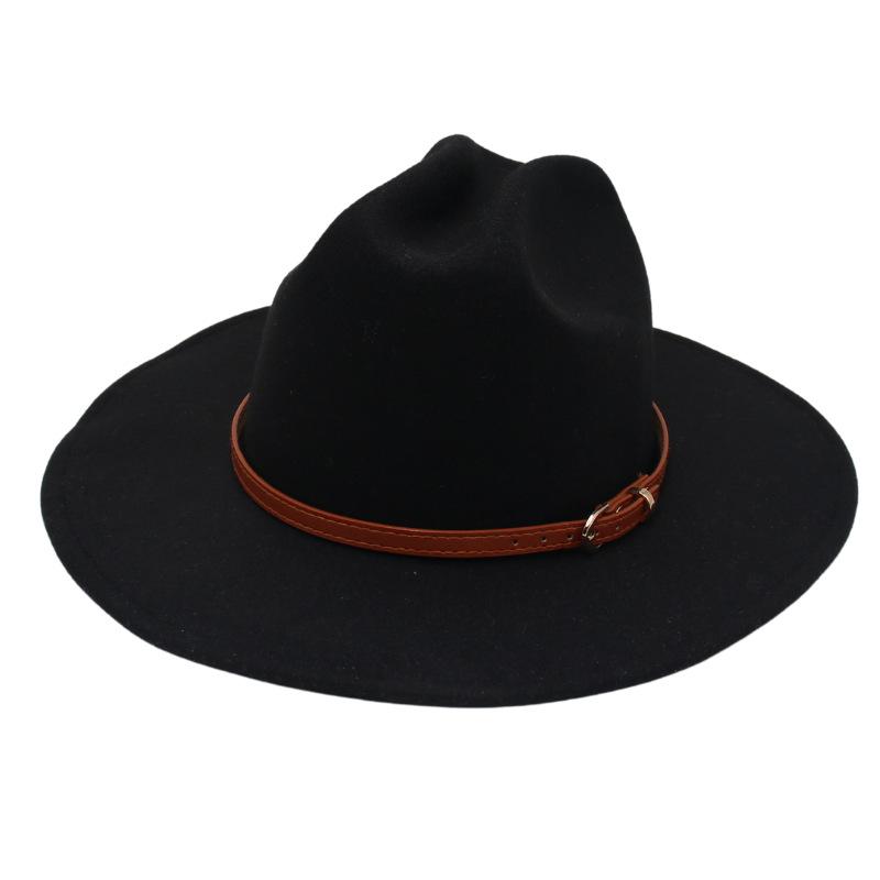 

Top Hat Western Cowboy Style Jazz Hat Small Belt Accessories Big Brim Styling Felt Hat One size fits all чорний