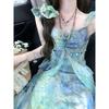Beach skirt 2025 summer new suspender temperament dress women's summer printing thin dress holiday style