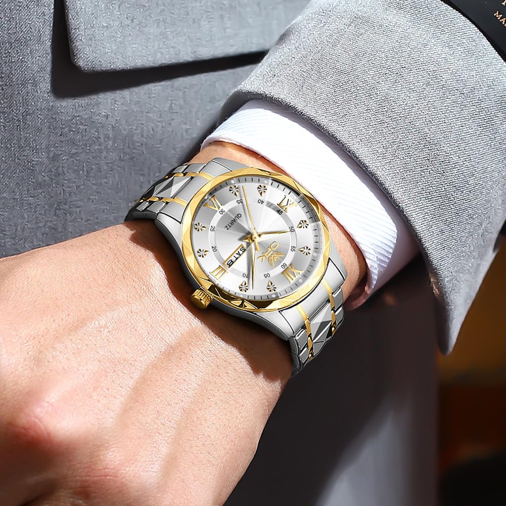 Quartz Business Watch with Day and Date Round 42mm Stainless Made in Japan Diamond Water Resistant and Men's Calendar, Display, Face, Diameter, Steel,
