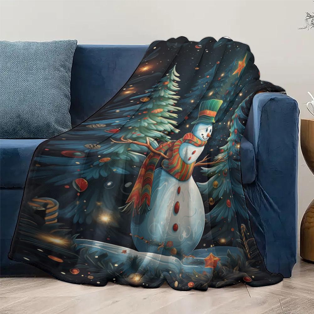 Tuniu Cute Snowman Print Blanket for Home Sofa Bed Room Decorative Throw Blanket Warm Cozy Gift