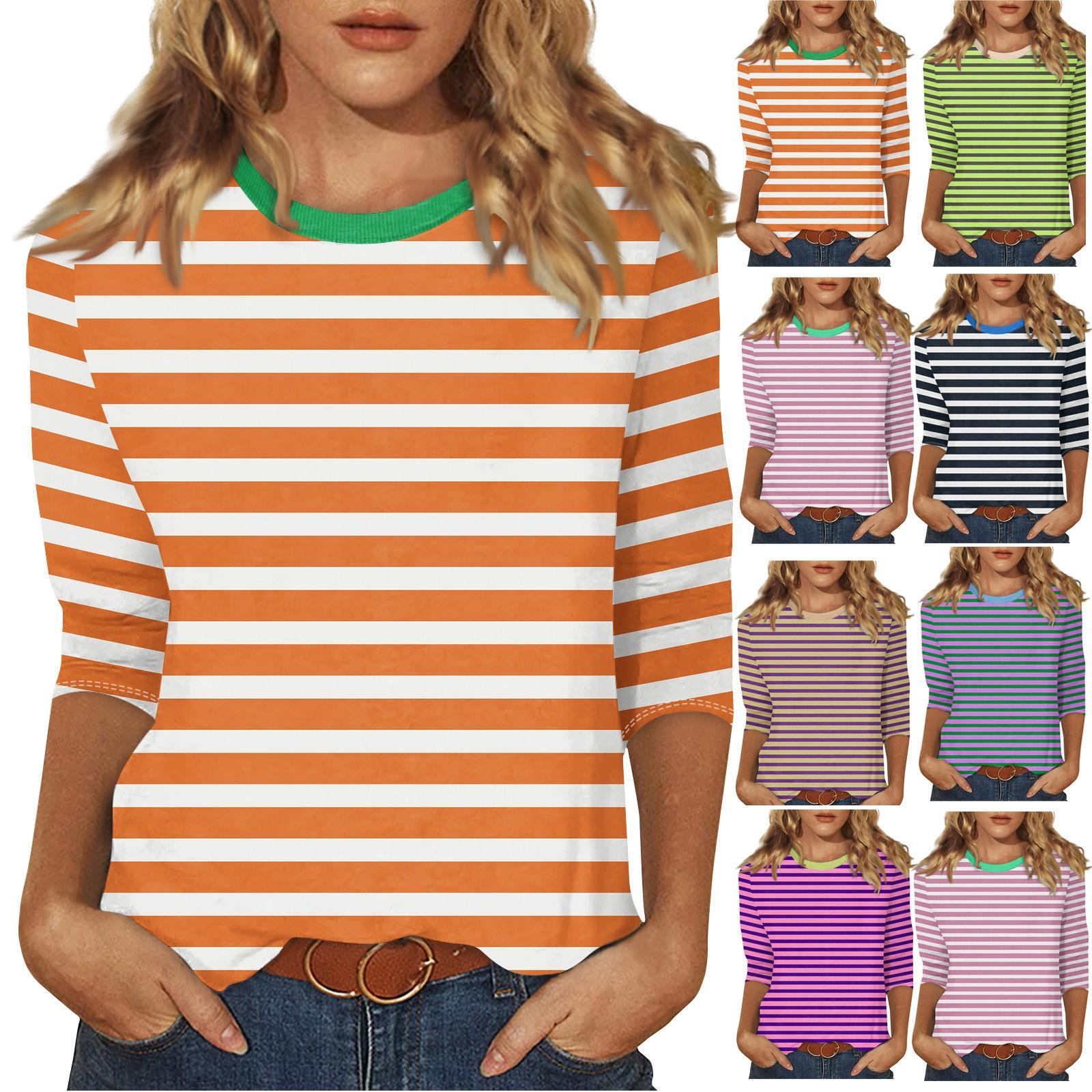 

Женские повседневные футболки с рукавом 3/4, туники с круглым вырезом, топы, базовые футболки, блузки, пуловер свободного покроя